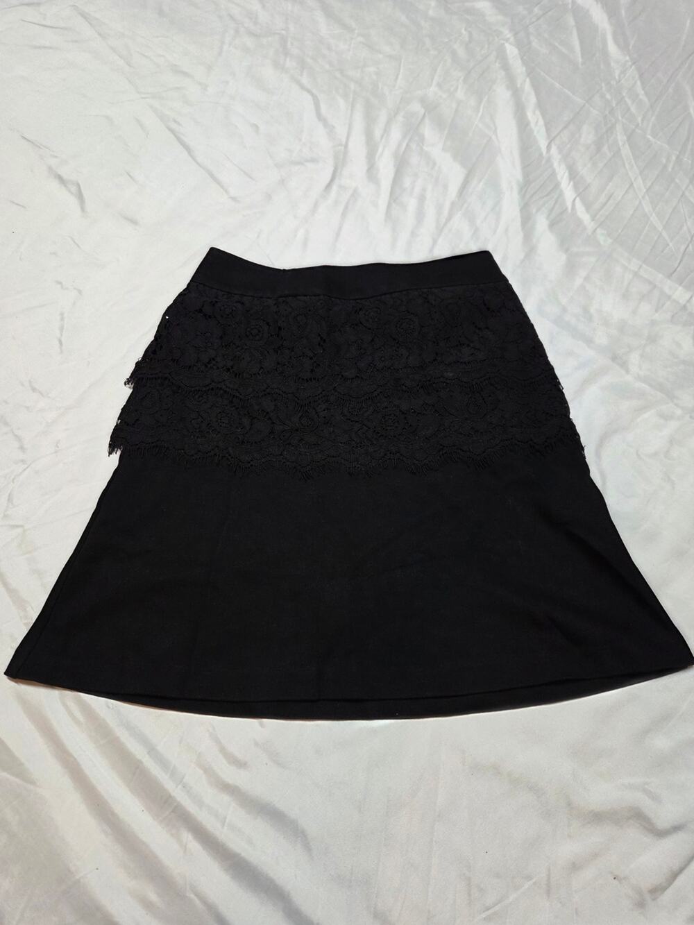 CAbi Black Lace-Trim A-Line Skirt